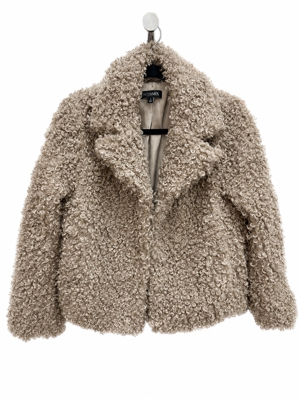 INTERMIX Faux Fur Jacket Beige Bouclé Curly Coat Size S
